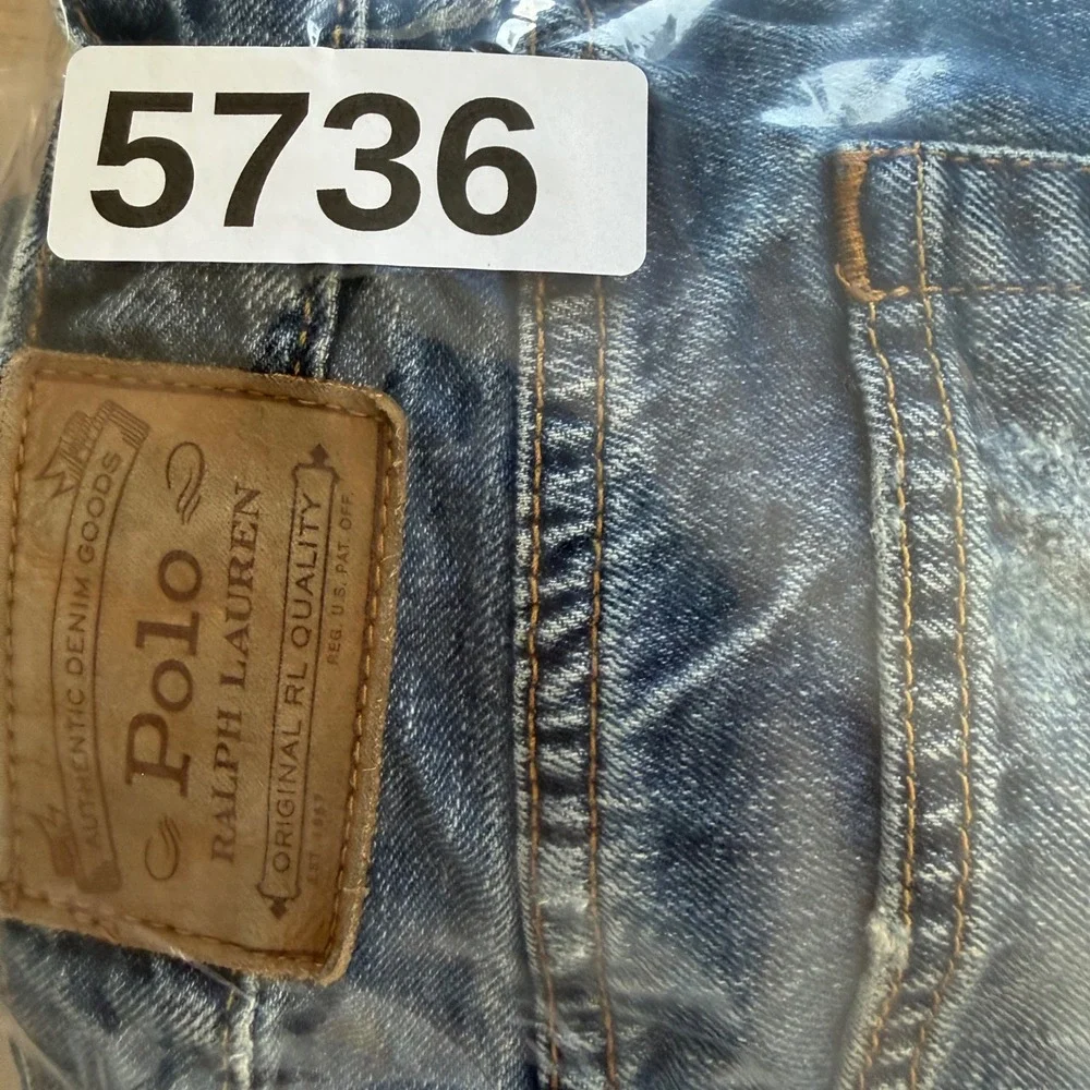 Polo Ralph Lauren Jeans Mens 34 Blue Classic Fit Distressed Military Patches